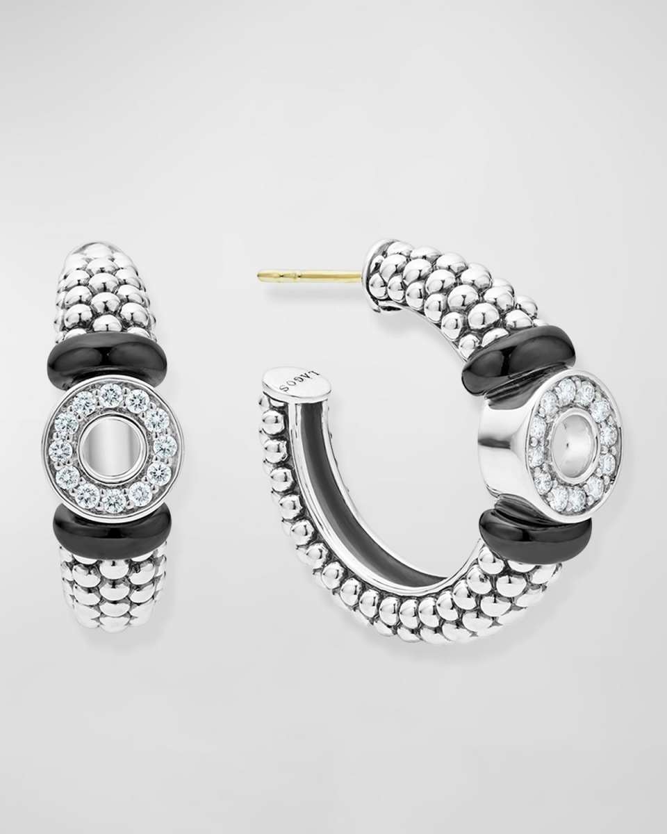 Black Ceramic 25mm Diamond Circle Hoop Earrings